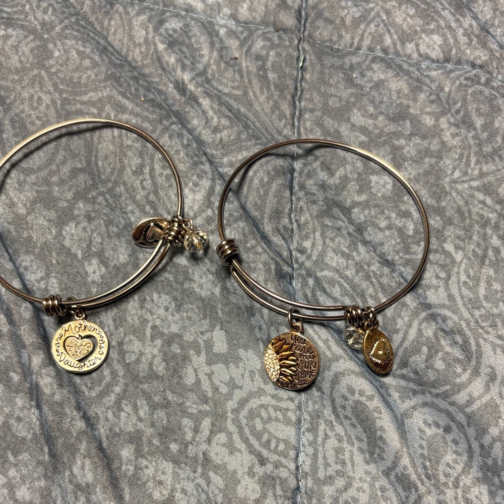 Gold-Tone Charm Bangle Bracelet Set - Heart & Sunburst Charms